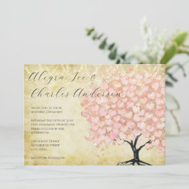 Förtrollad Fairytale Rosa Heart Löv Bröllop Inbjudningar