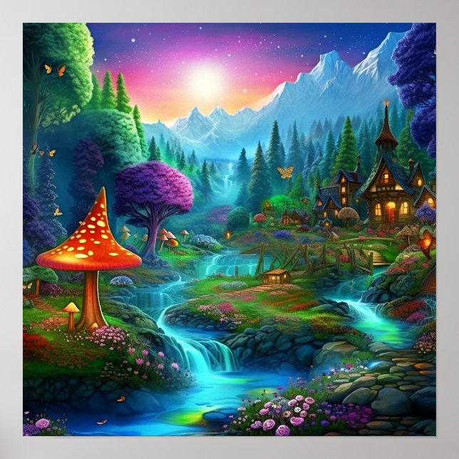 Förtrollad Fantastisk Färgrik Magisk Whimsical Lan Poster (Framsidan)