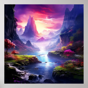 Förtrollad Fantastisk Färgrik Magisk Whimsisk Land Poster