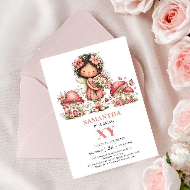 Förtrollad Fe 5-års Födelsedags Rosafärgade Blommo Inbjudningar (Enchanted Fairy 5th Birthday Blush Flowers Invitation)