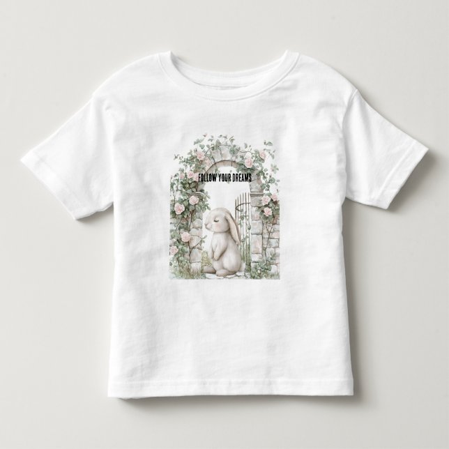 Förtrollad flickaktig rosa blommig trädgårdskanin  t shirt (Framsida)