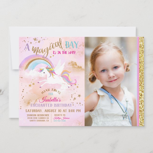 Förtrollad födelsedag för gnistra för Pegasus Inbjudningar (Framsida)