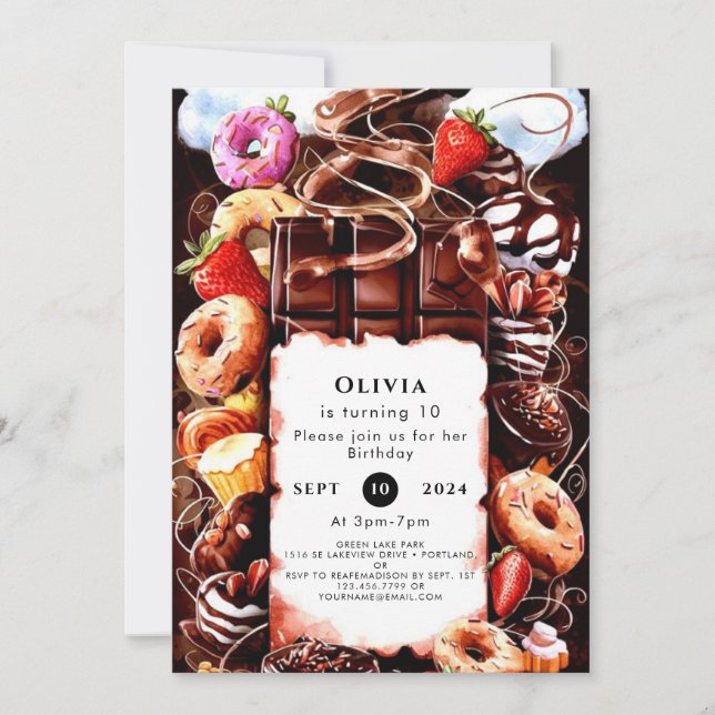 Förtrollad Fontän Chocolate Birthday Inbjudningar (Framsida)