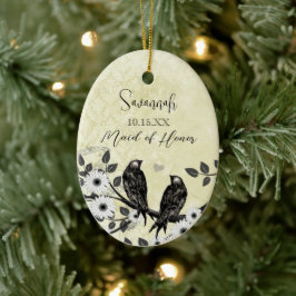 Förtrollad Forest Love Bird Bröllop Julgransprydnad Keramik