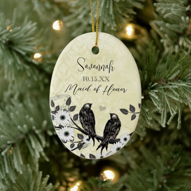 Förtrollad Forest Love Bird Bröllop Julgransprydnad Keramik (Träd)