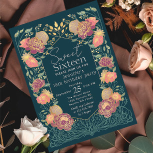 Förtrollad Garden Blommigt Sweet 16 Birthday Inbjudningar