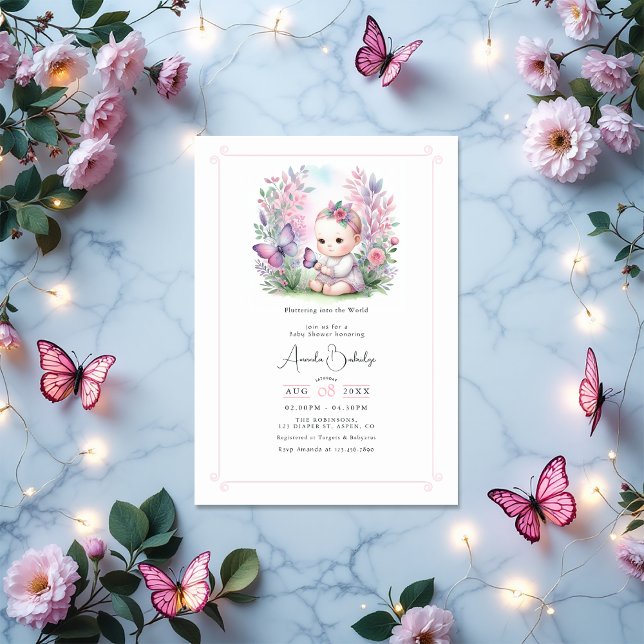 Förtrollad Garden Flutter Kärlek Baby Shower Inbjudningar (Enchanted Garden Flutter Love Baby Shower Invitation)