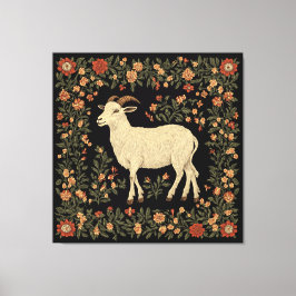 Förtrollad get & blomsterrik folkkonstdesign canvastryck