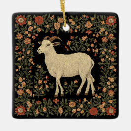 Förtrollad get & blomsterrik folkkonstdesign julgransprydnad keramik