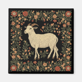 Förtrollad get & blomsterrik folkkonstdesign magnet