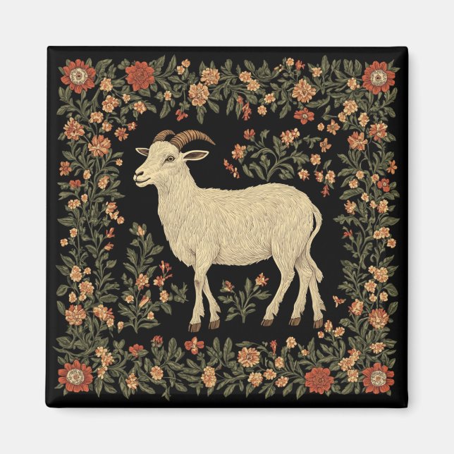 Förtrollad get & blomsterrik folkkonstdesign magnet (Framsidan)