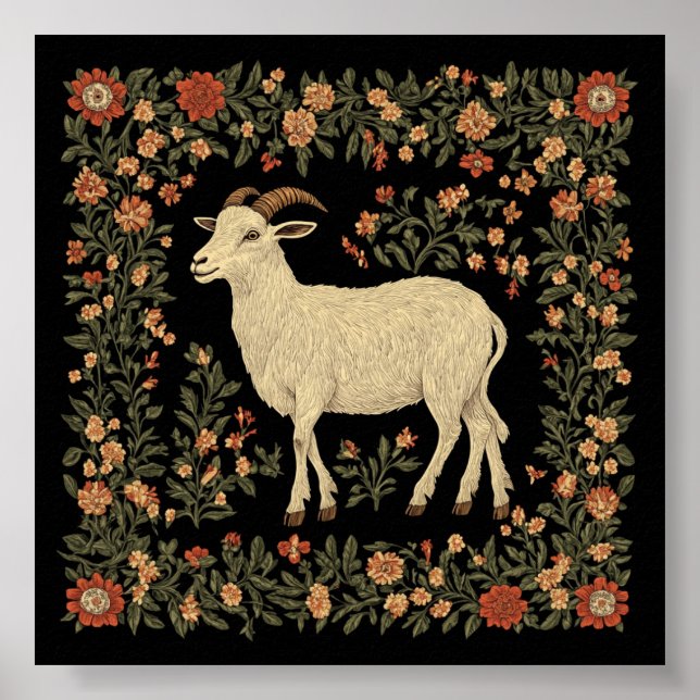 Förtrollad get & blomsterrik folkkonstdesign poster (Framsidan)