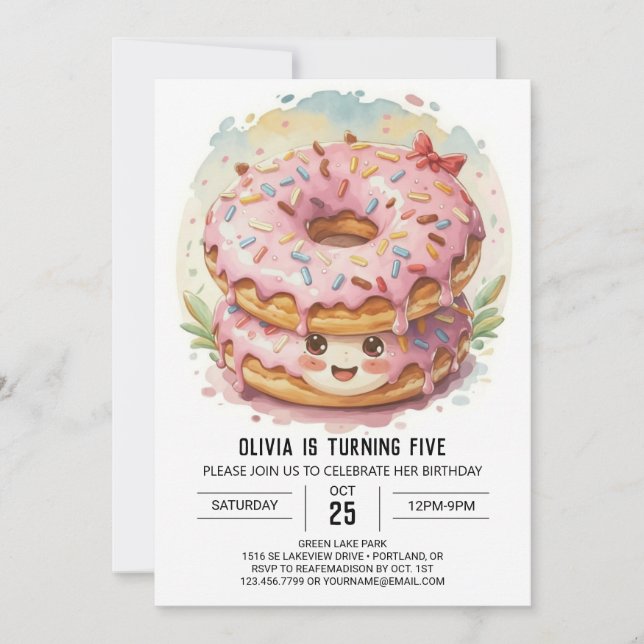 Förtrollad Girly Donuts Birthday Inbjudningar (Framsida)