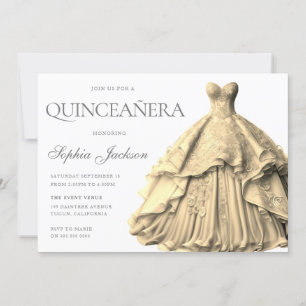 Förtrollad Guld Dress Gown Quinceanera Inbjudningar