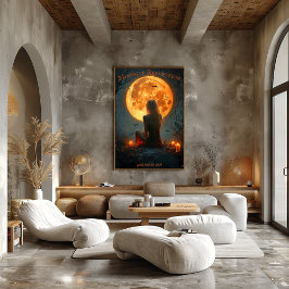 Förtrollad Halloween med fullmåne, ljus och fladde Poster