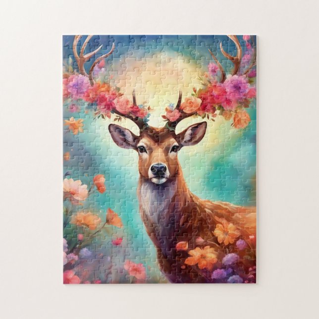 Förtrollad hjort med blommor pussel (Vertikal)