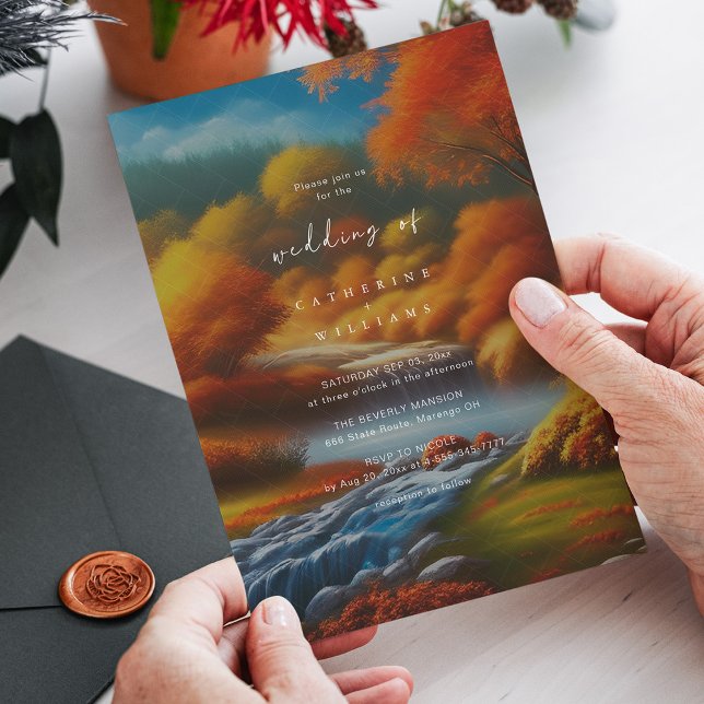 Förtrollad höstbrölloppsskog inbjudningar (Zazzle Romantic Reverie_ Magical Fall Forest Wedding Invitation)