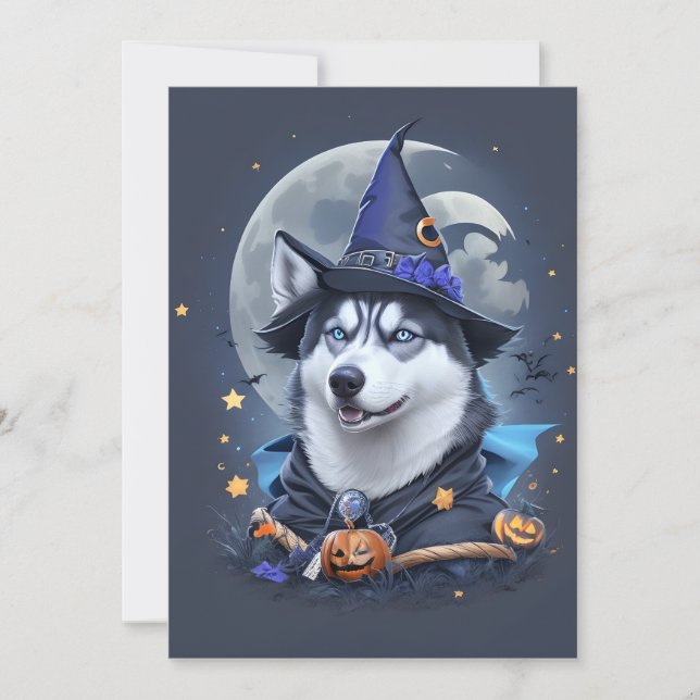 Förtrollad Huskyhund: Magisk Halloweenförtjusning Julkort (Framsida)