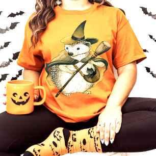 Förtrollad Igelkottshäxa & Svart Katt Konst Unik T Shirt