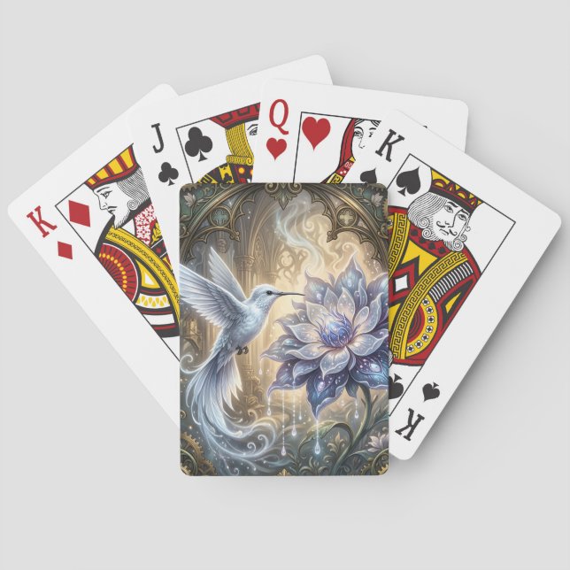 Förtrollad kolibri & månblomma.  casinokort (Baksidan)