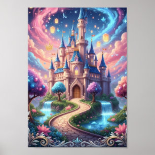 Förtrollad Kosmisk Slott Flytande Lyktor Fantasi Poster