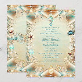 Förtrollad kräm under havets pärlor band bröllop inbjudningar