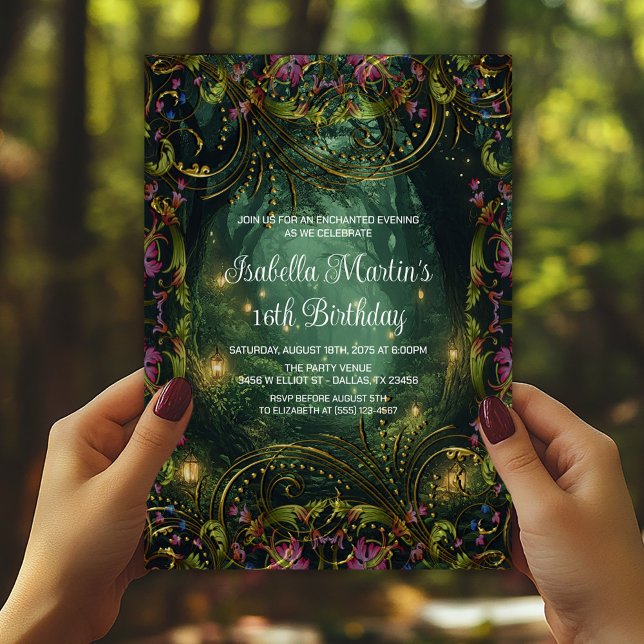 Förtrollad Kväll Alla Tillfällen Födelsedag Inbjudningar (Enchanted forest invitation for any occasion. Simply add your event details.)