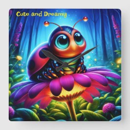 Förtrollad Ladybug mjuk glödande fantasi-blomma Fyrkantig Klocka