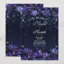 Förtrollad lila fantasins rosor bröllopsträdgård inbjudningar