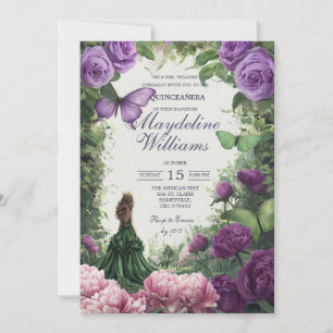 Förtrollad lila fjäril Quinceañera-inbjudan Inbjudningar