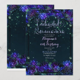 Förtrollad Lila Grön Trädgårdsglans 15 Quinceañera Inbjudningar