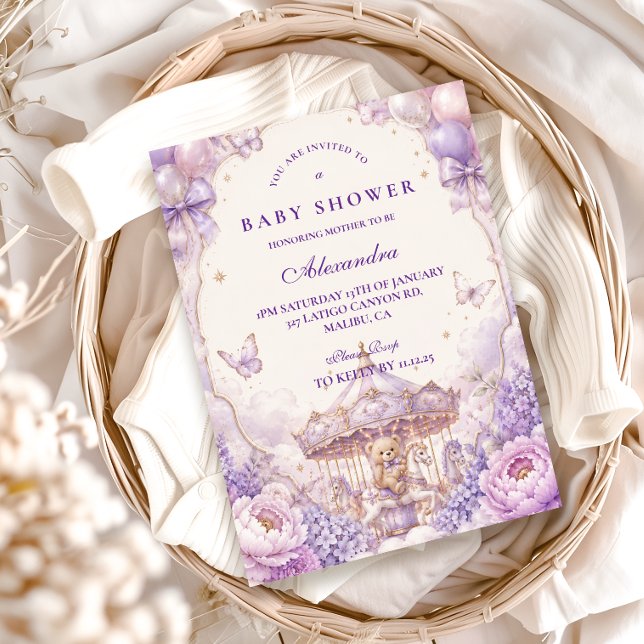 Förtrollad Lila Teddybjörn Bebis-babyshower Inbjudningar (Skapare uppladdad)