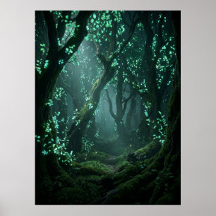 Förtrollad Lysande Skog Fantasi Konst Poster