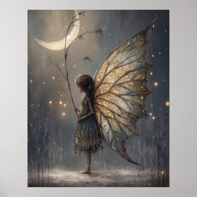 Förtrollad månljust skogsälva i akvarell konst poster (Framsidan)