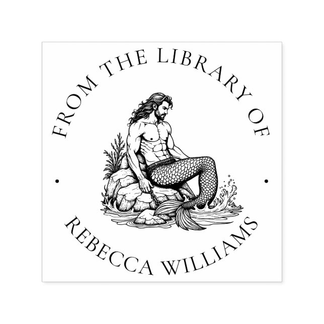 Förtrollad Merman "Från Bibliotek av" Ocean Kung Självfärgande Stämpel (Design)