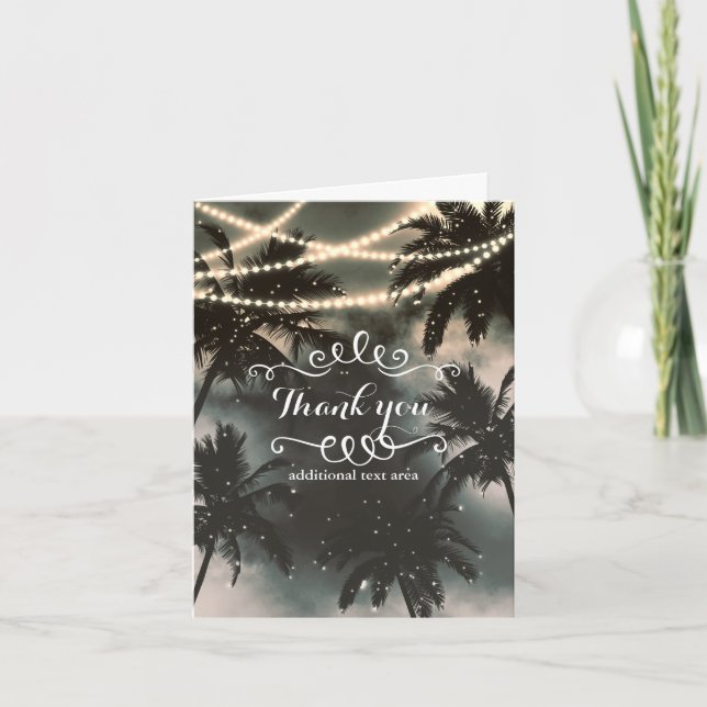 Förtrollad natt himmel palmträd & strängljus tack kort (Framsida)