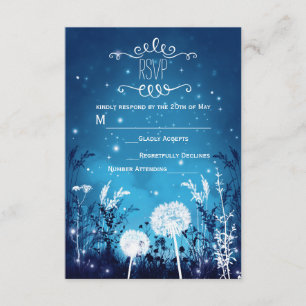 Förtrollad natt himmel stjärnor & blad blå RSVP-ko OSA Kort