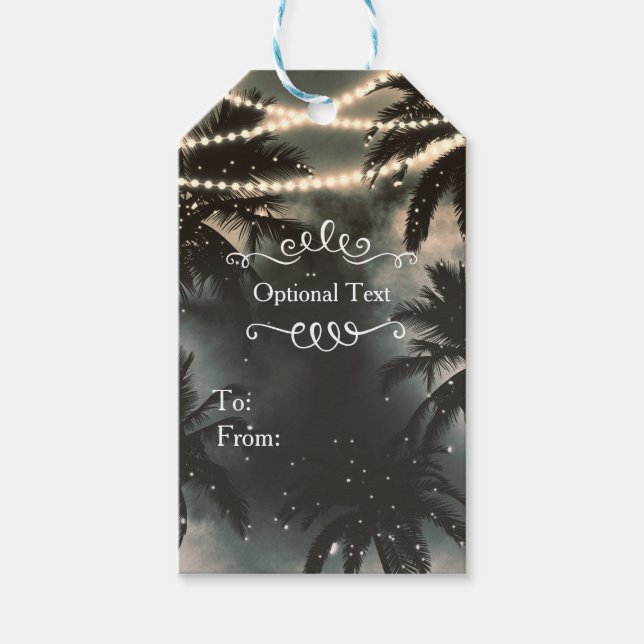 Förtrollad nattlig himmel Palmer & Strängljus Presentetikett (Framsidan)