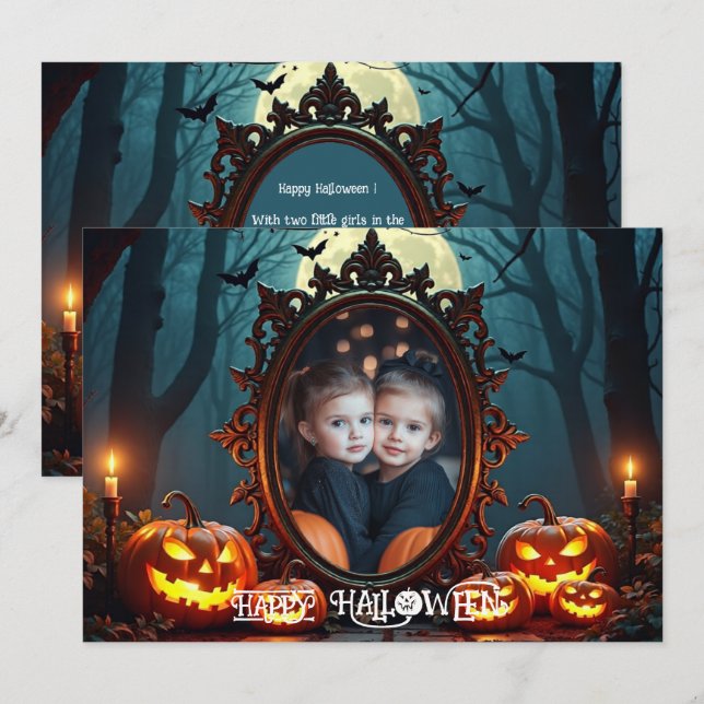 🎃Förtrollad Pumpaljus Anpassad Fotokort Inbjudningar (Fram/baksida)