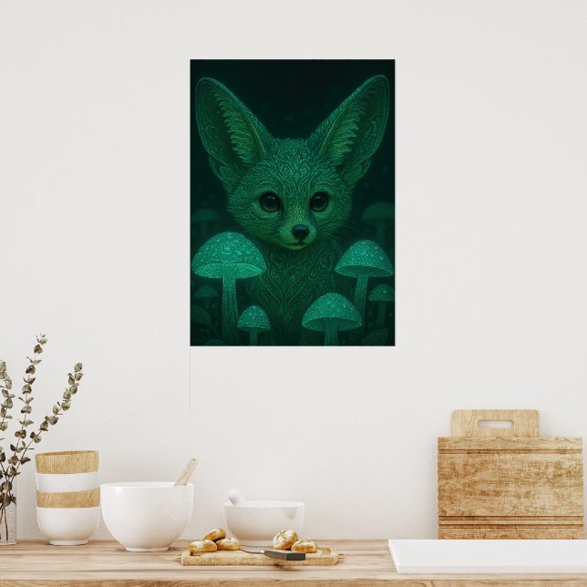 Förtrollad räv & bioluminiscerande svampar Poster (Kök)
