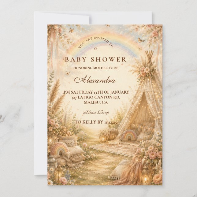 Förtrollad Regnbåge Boho Baby Shower Inbjudningar (Framsida)