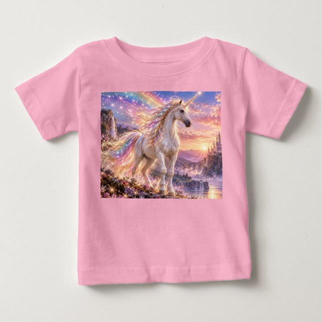 Förtrollad regnbåge enhörning rosa  t shirt (Framsida)