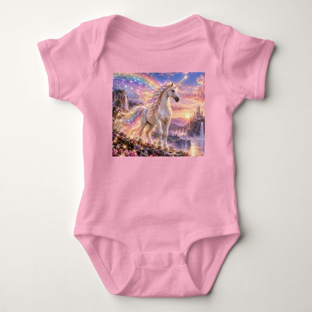 Förtrollad Regnbåge Enhörning Rosa  T Shirt (Framsida)