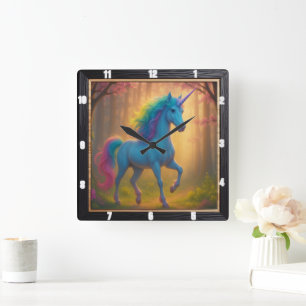 Förtrollad regnbåge Unicorn Fyrkantig Klocka