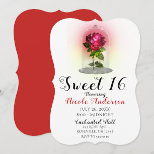Förtrollad röd ros gnistrande Sweet 16 födelsedags Inbjudningar