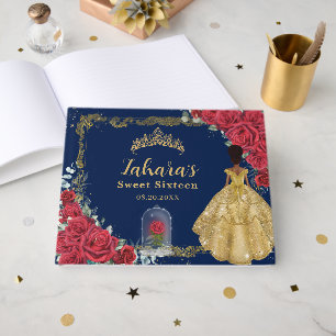 Förtrollad röd rosblomma svart prinsessa Sweet 16 Gästböcker