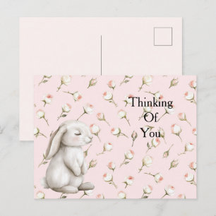 Förtrollad Rosa ros Blommigt Bunny. Vykort