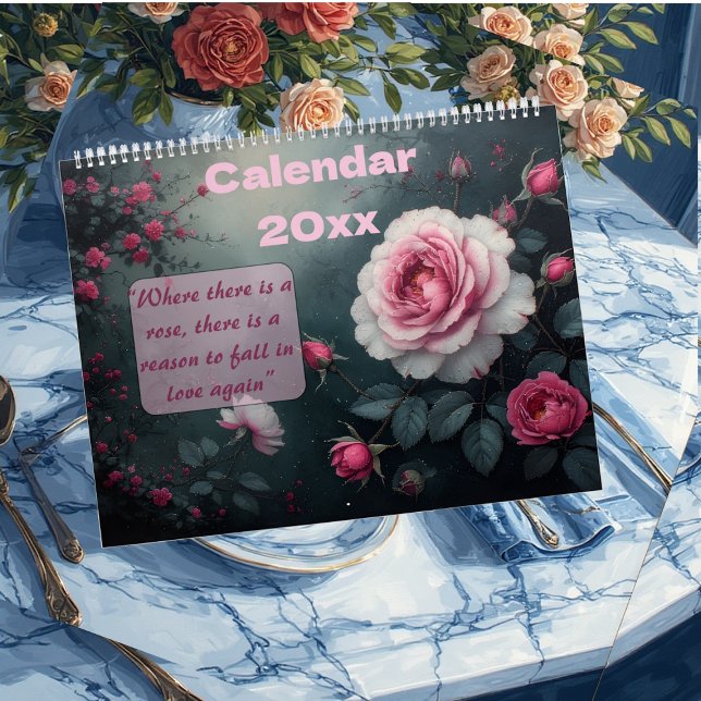 Förtrollad Rosenträdgård Blommar Året Runt Natur Kalender ( Elegant Rose Garden Blooms Round The Year Nature Calendar)