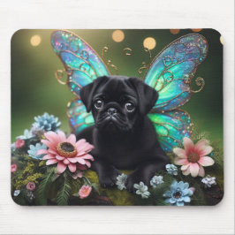 Förtrollad sagolik Pug-valp i blommande musmattor