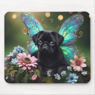 Förtrollad sagolik Pug-valp i blommande musmattor